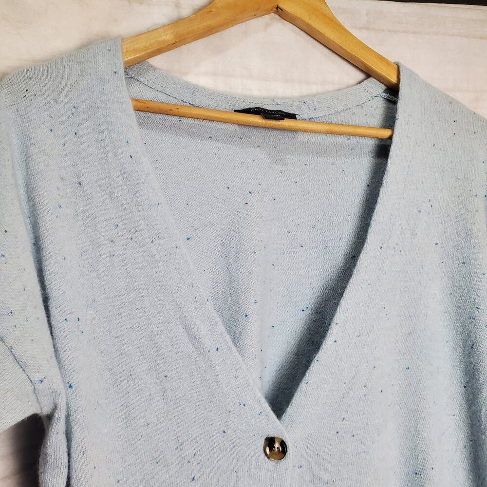 Ann Taylor Cardigan Womens Size Small Wool Blend Blue Button Long Preppy Neutral - Picture 3 of 11